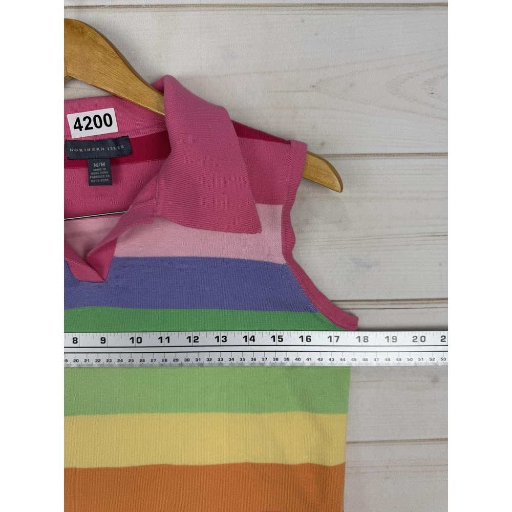 Vintage Northern Isles Shirt Womens Medium Rainbow Stripe Sleeveless Polo 90s - Picture 4 of 7